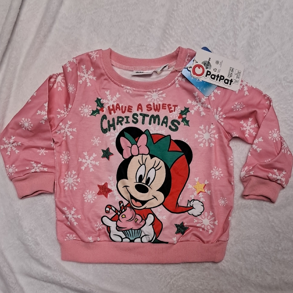 NET PatPat Pink Christmas Minnie Mouse Kids Sweatshirt "HAVE A SWEET CHRISTMAS"